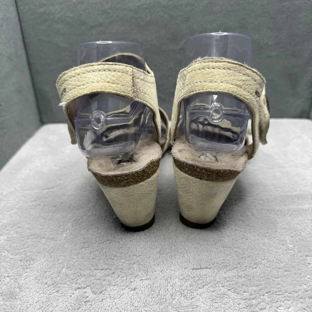 Mephisto Womens 8 EU 38 Beige Metallic Leather Wedge Sandals Comfort